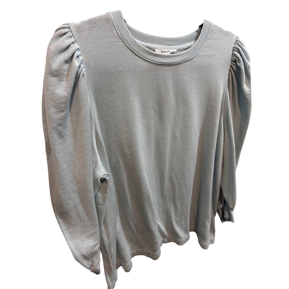 Splendid Womens Medium Long Sleeve Puff Sleeve Top Crew Neck Light Blue Green